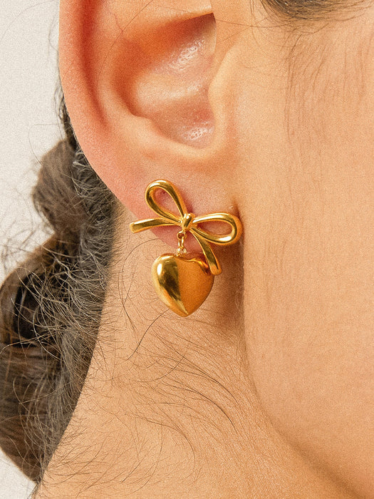 Dainty Bow Heart Earrings