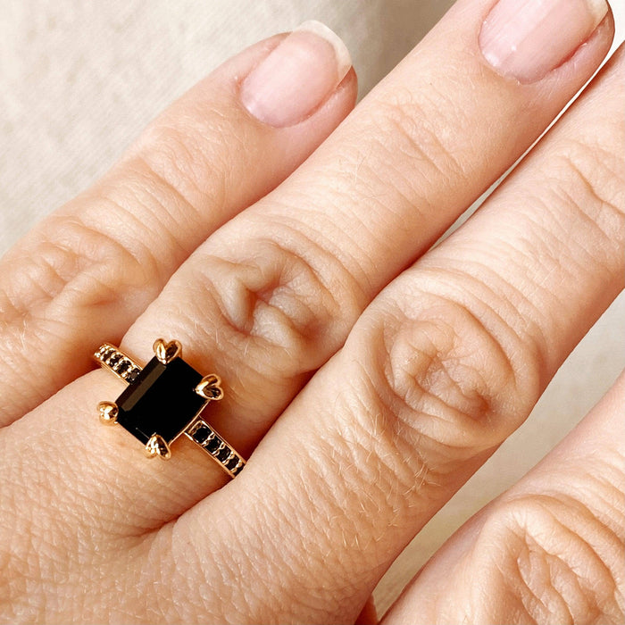 18k Gold Filled Black Solitaire Ring