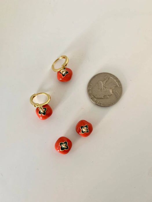 Dainty Tomato Huggie Earrings