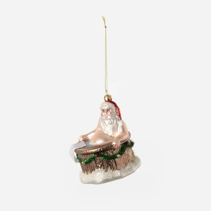 Santa Hot Tub Glass Ornament