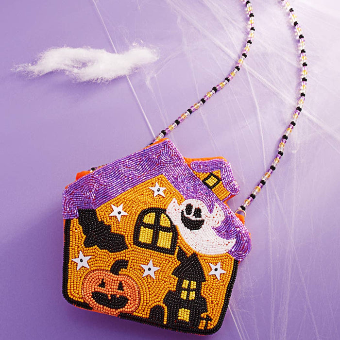 Halloween Beaded Haunted House Crossbody Bags