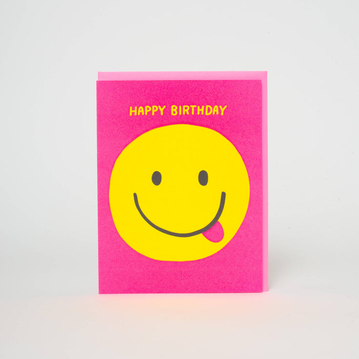 Happy Birthday Smiley Letterpress Greeting Card by Ashkahn