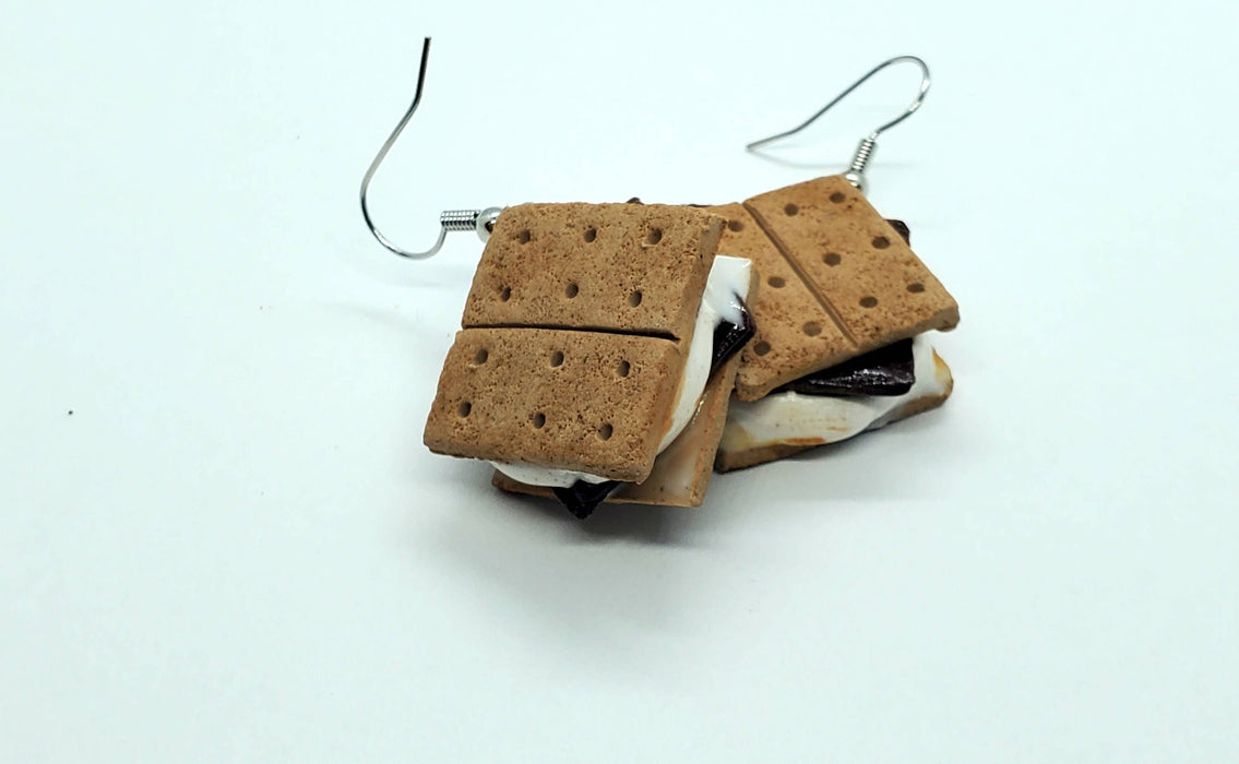 Smores Earrings, Marshmallow Earrings, Chocolate Earrings