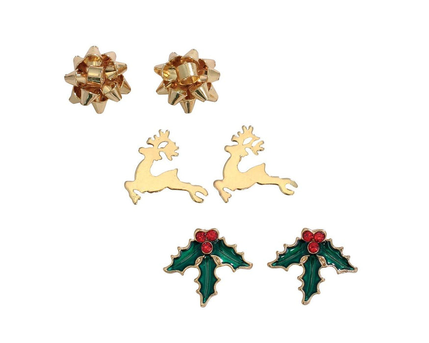 Bow + Reindeer + Holly Studs