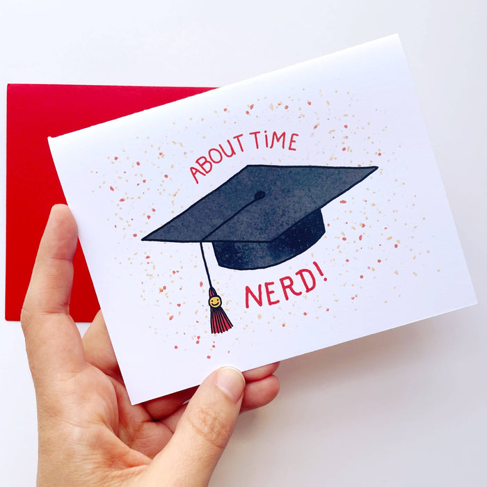 About Time, Nerd! Red Themed Graduation Card