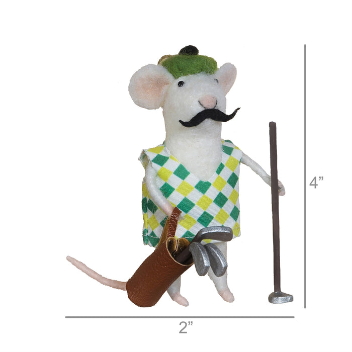 Felt Golfer Mouse Standing Ornament