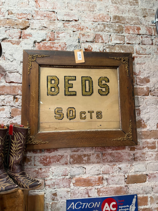 Early Late 1800s 1900s Hand Painted Antique Beds 50 cents Hotel Sign