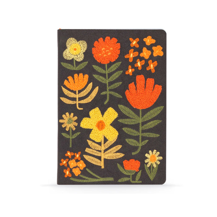 Flowers Embroidered Vegan Leather Notebook