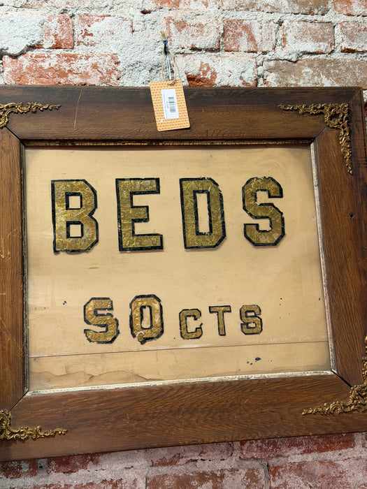 Early Late 1800s 1900s Hand Painted Antique Beds 50 cents Hotel Sign