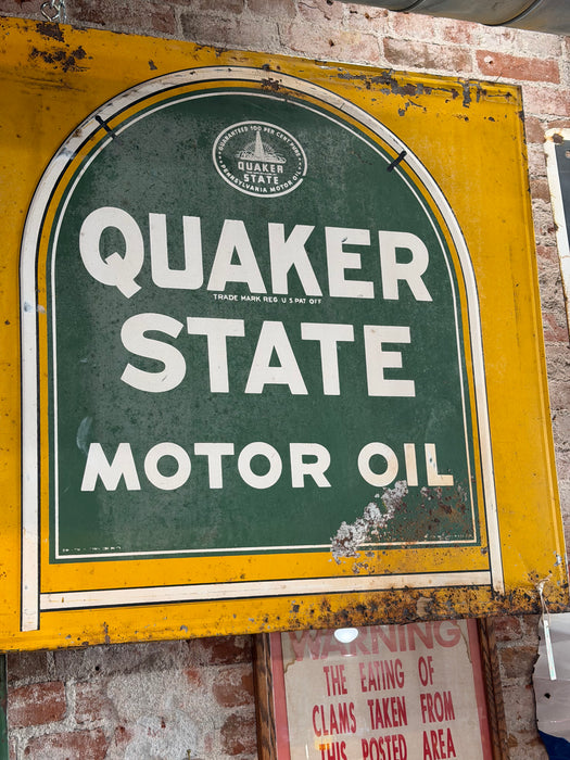 Vintage Quaker Oil Metal Advertising Sign - Yellow