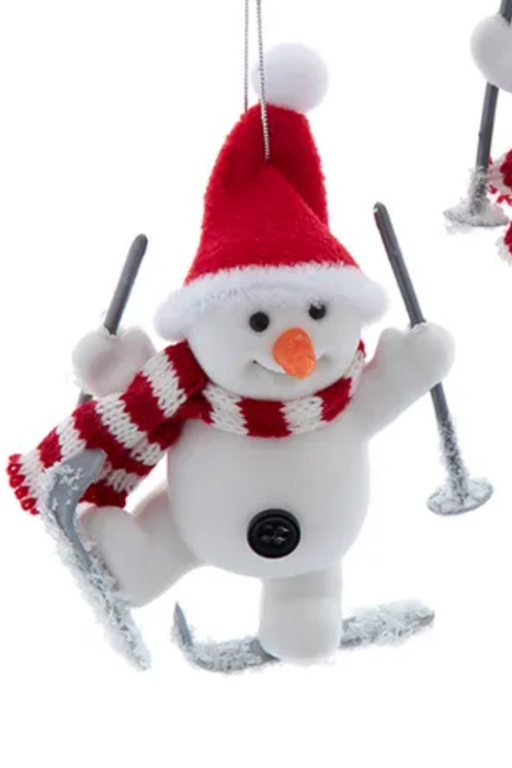 Flocked Skiing Snowman Ornaments