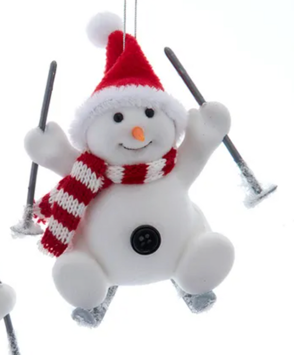 Flocked Skiing Snowman Ornaments