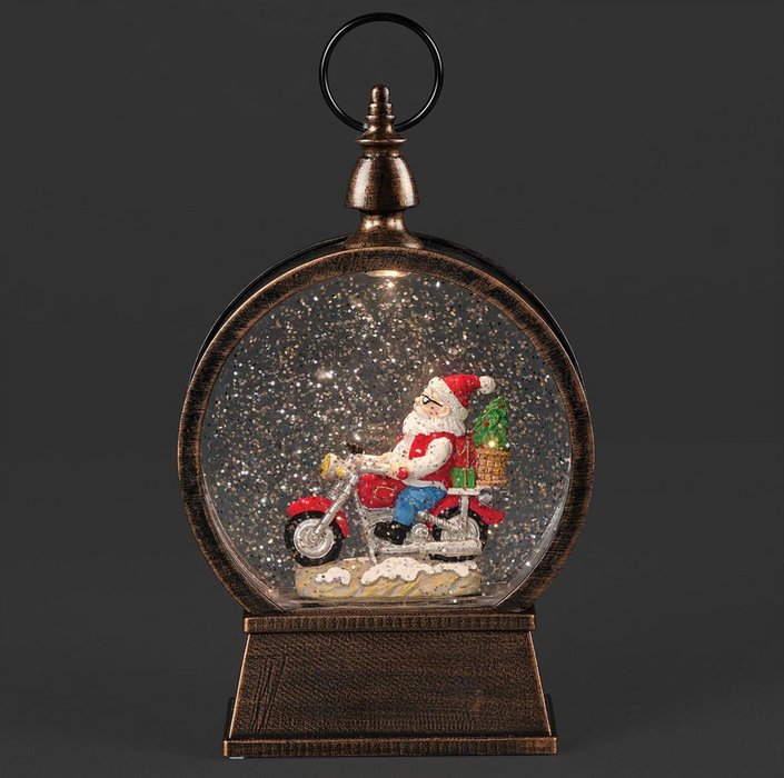 9"H Lighted Snowglobe - Motorcycle Santa