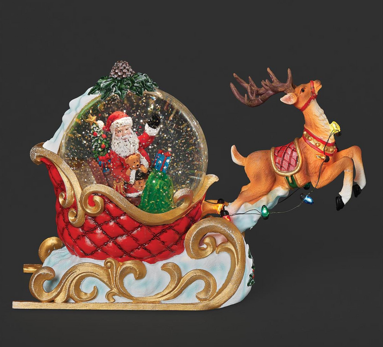 7"H Lighted Snowglobe - Flying Reindeer
