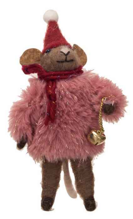 Wool Felt Mouse w/ Faux Fur Sweater