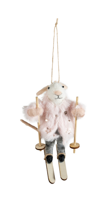 Wool Felt Mouse on Sled/Skis Ornament