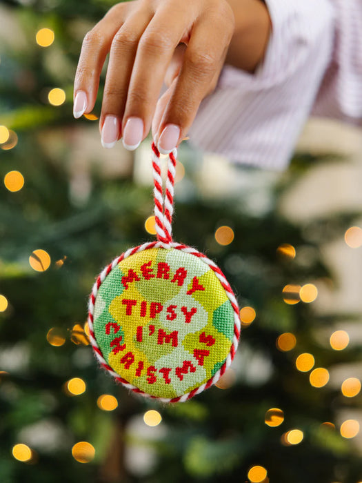 Merry Tipsy I'm Christmas Needlepoint Ornament