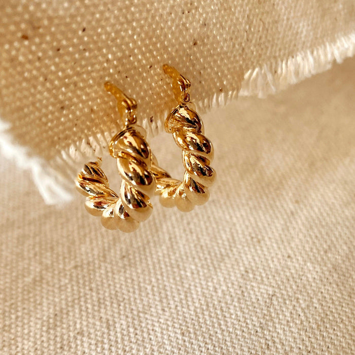 18k Gold Filled Twisted Tube Hoop Earrings - The Croissant Hoops