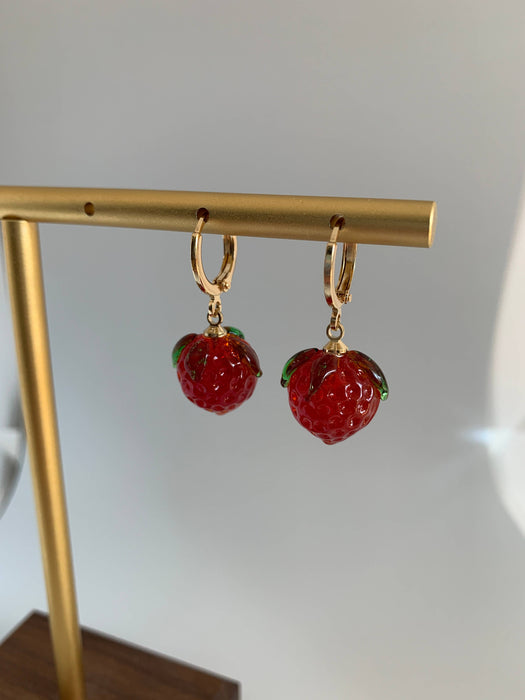 Dainty Glass Bead Strawberry Earrings