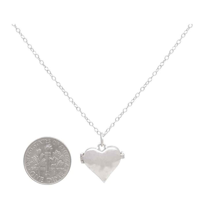 Sterling Silver Heart Locket Necklace with Hammer Finish