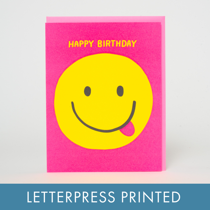 Happy Birthday Smiley Letterpress Greeting Card by Ashkahn