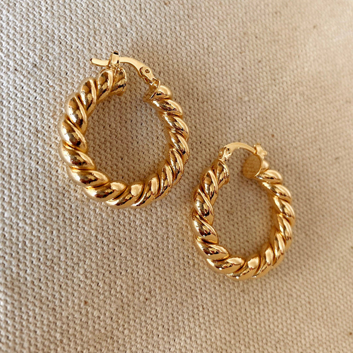 18k Gold Filled Twisted Tube Hoop Earrings - The Croissant Hoops