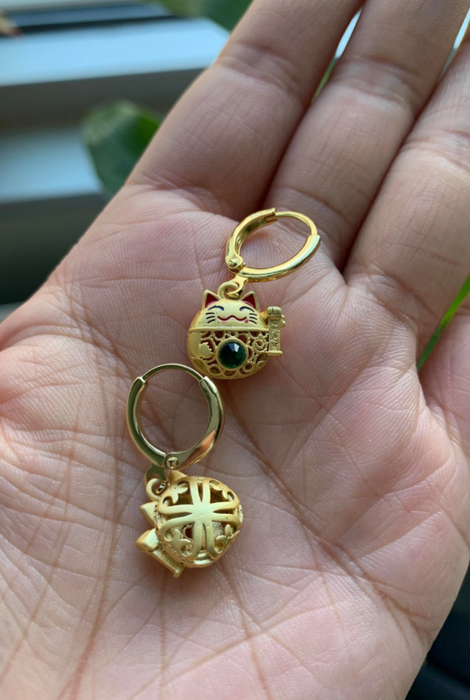 Unique Lucky Cat Huggie Earrings