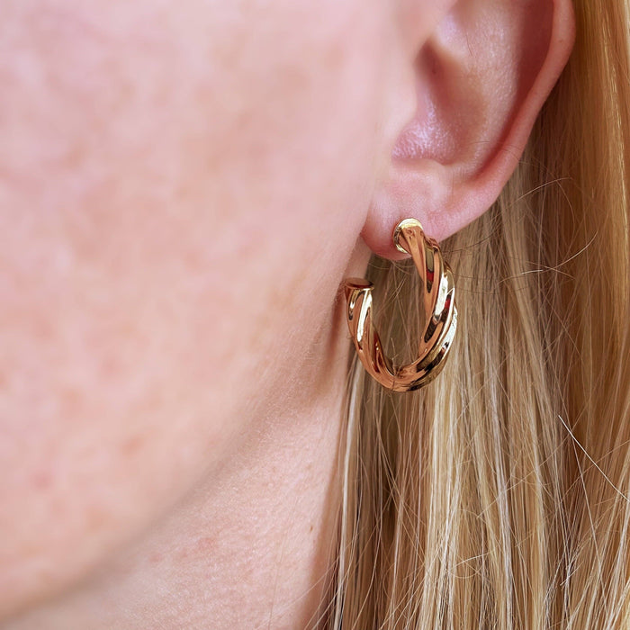 18k Gold Filled Twisted Half-Hoop Earrings - Large Size