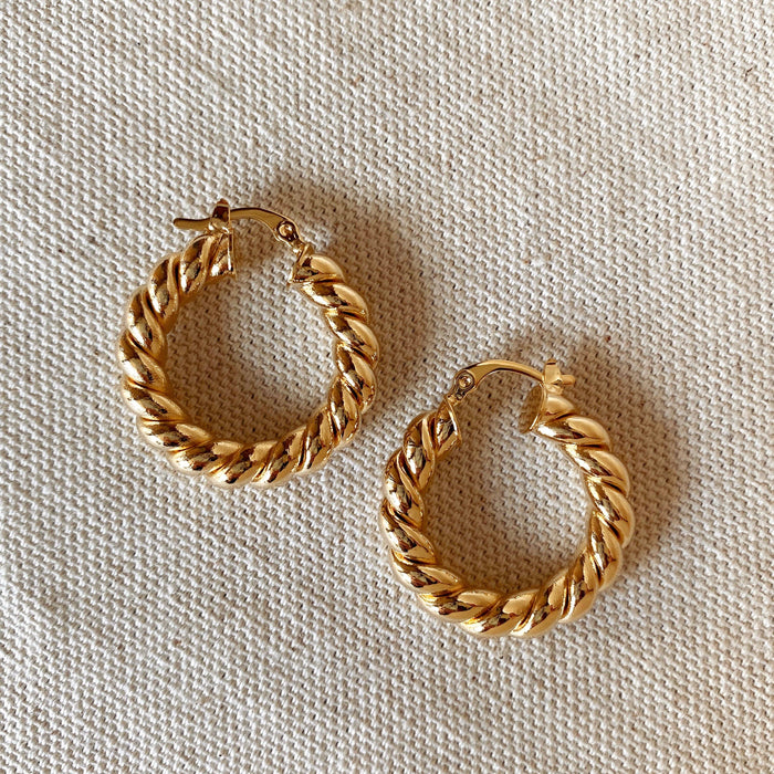 18k Gold Filled Twisted Tube Hoop Earrings - The Croissant Hoops