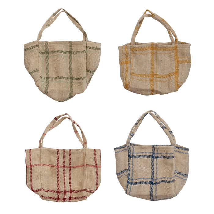 Jute Grid Pattern Tote Bag