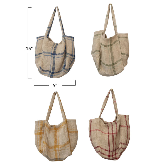 Jute Grid Pattern Tote Bag