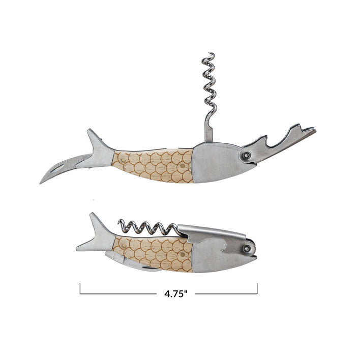 Oakwood + Stainles Steel Fish Bottle Opener