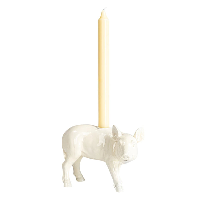 White Pig Taper Candle Holder