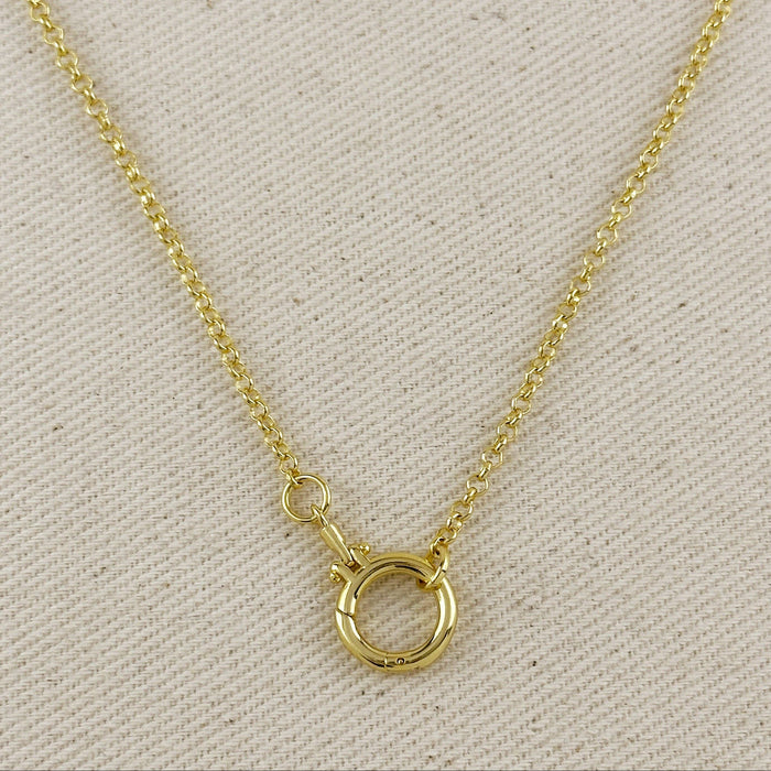 18k Gold Filled Rolo Chain With Round Clicker Clasp Necklace