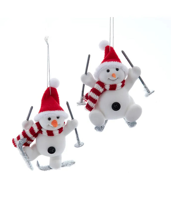 Flocked Skiing Snowman Ornaments
