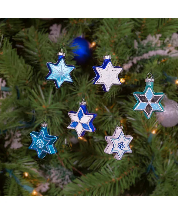 Jewish Stars w/ Glitter Ornaments - Box of 6