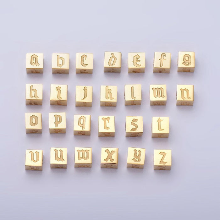 Gothic Letter Cube Necklace 18K Gold Filled