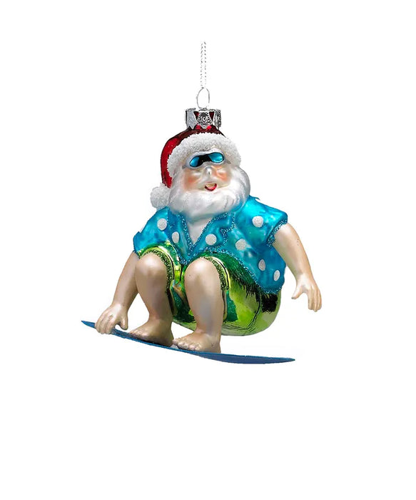 Glass Surfing Santa Ornament