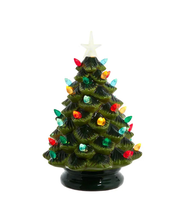 Battery Operated LED Lighted Ceramic Green Tree Table Piece