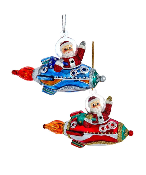 Santa in Rocketship Ornament