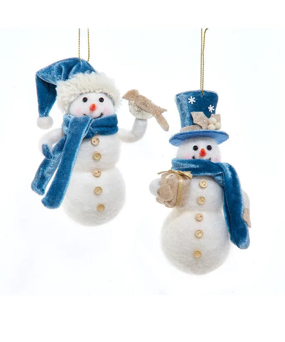 Velvet Blue Snowman Ornament