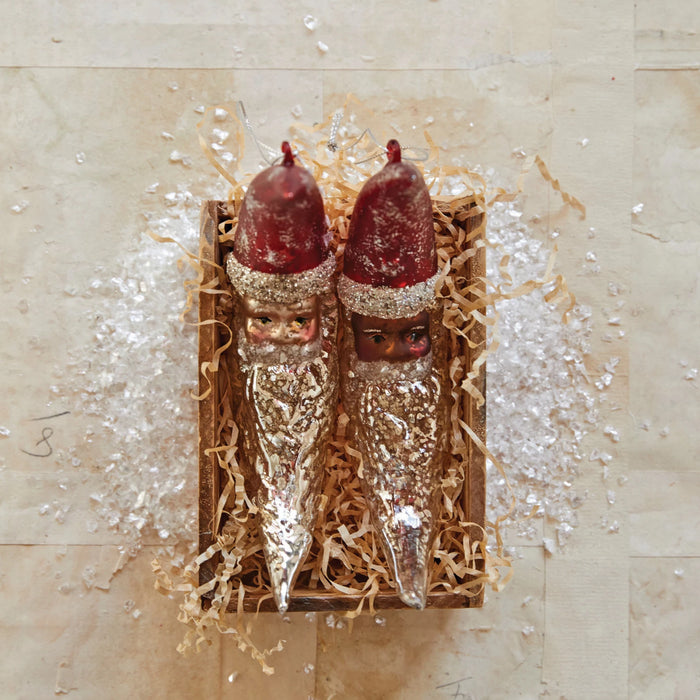 Mercury Glass Santa Moon Face Ornament