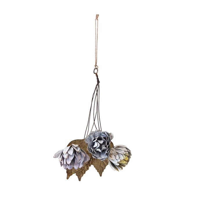 Painted Metal Leaf & Flower Bunch Ornament