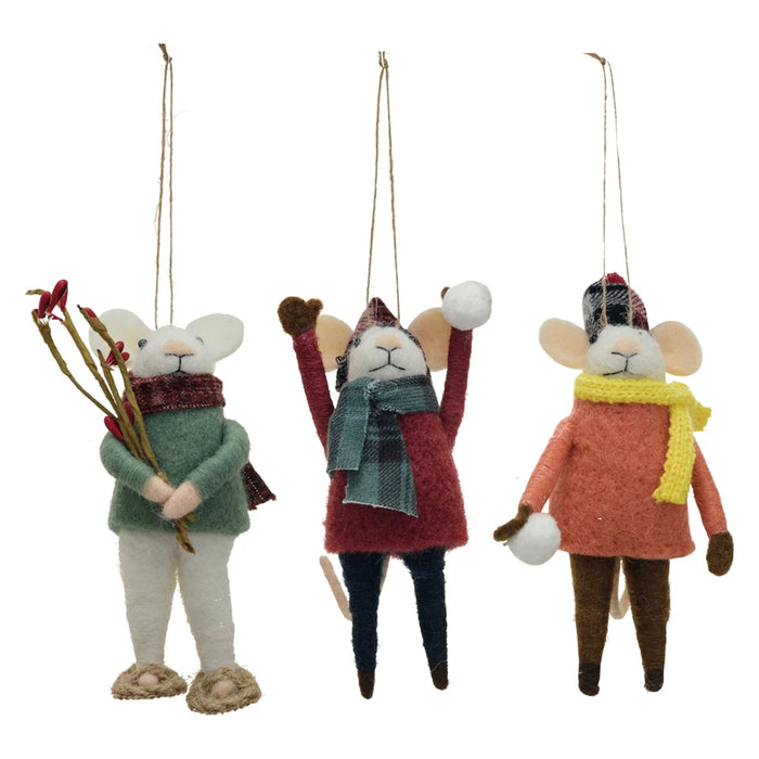 Wool Felt Mouse Snow Day Outfits Ornament