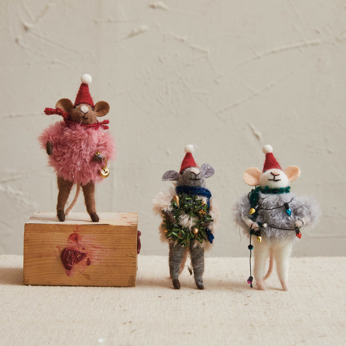 Wool Felt Mouse w/ Faux Fur Sweater