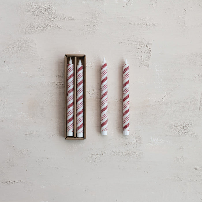 Flameless LED Candy Cane Taper Candles - Set of 2