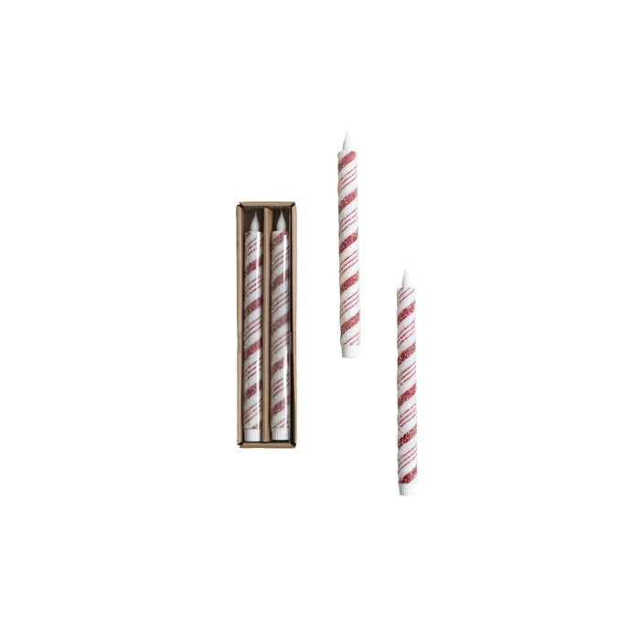 Flameless LED Candy Cane Taper Candles - Set of 2
