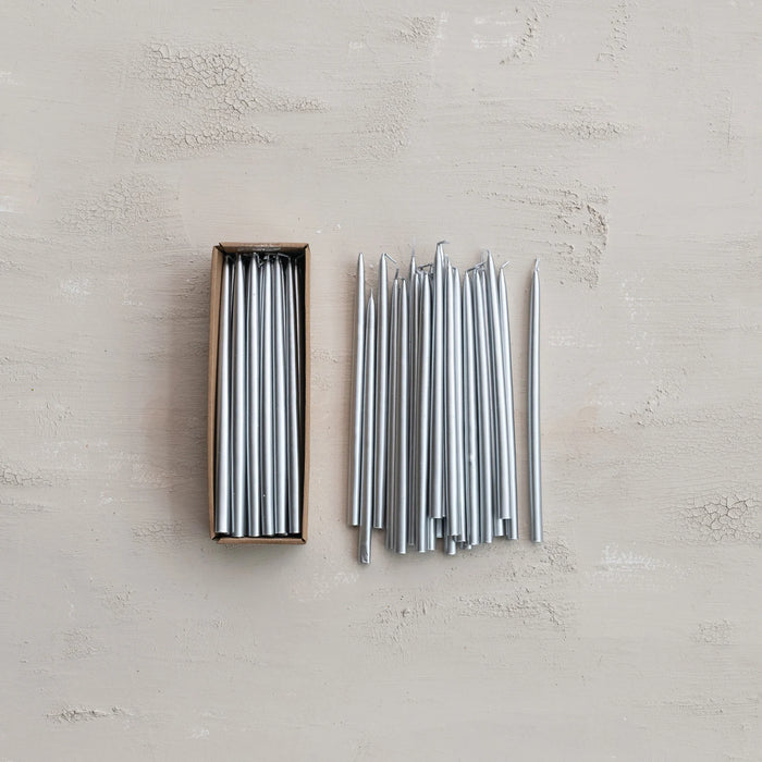 Unscented Thin Silver Taper Candles