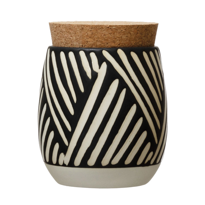 Black and White Canister with Cork Lid