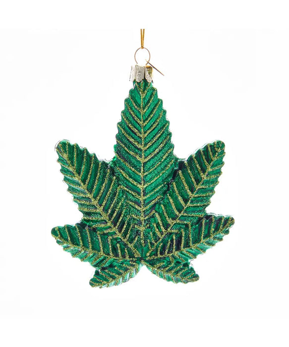 Glitter Happy Leaf Glass Ornament